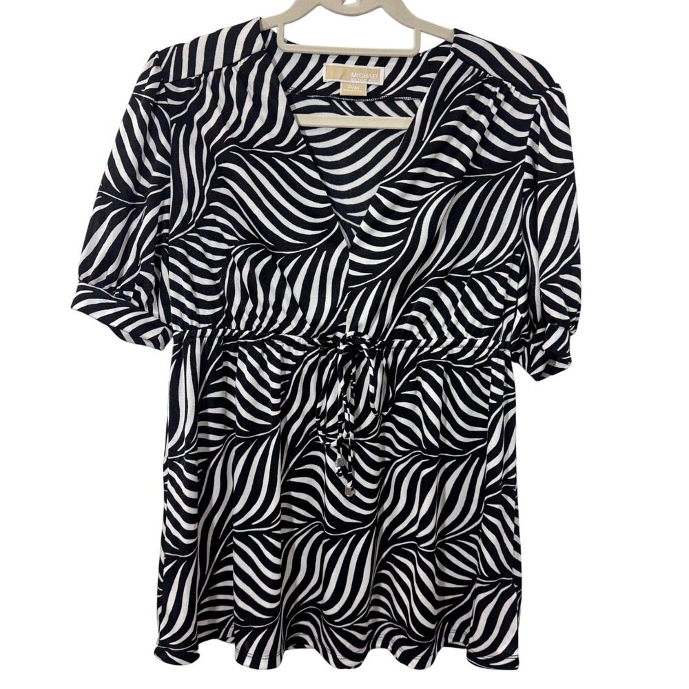 MICHAEL Michael Kors Women Zebra Print Black White Short Sleeve Blouse‎ Tunic